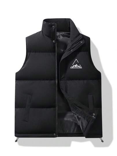 1pc Men's Printed Padded Vest Jacket, Suitable For Casual, Commuting, Outdoor Wear In Autumn/Winter