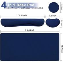 Large Mouse Pad Desk Dad, 4-In-1 Keyboard Wrist Rest Pad & Wrist Support Mouse Pad Set, Extended Desk Pad Waterproof Desk Home Office Study Game-Blue Marble - Dark Blue - View 3