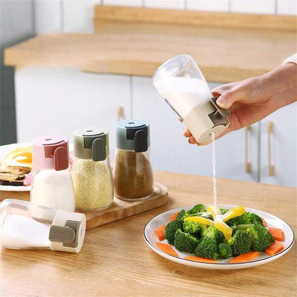 1pc Quantitative Seasoning Jar Sealed Moisture-Proof Salt Jar Seasoning Box Glass Control Salt Shaker Kitchen Household Monosodium Glutamate Condiment Seasoning Jar With Slight Defects