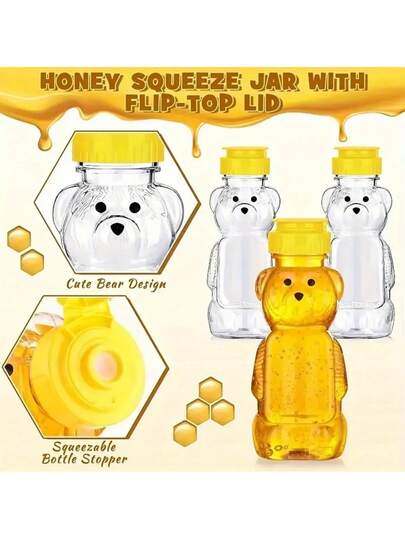 Garrafa Honey Bear com Lata de Concha Amarela - Perfeita para Armazenamento e Entrega de Sucos! Restaurante/Café/Casa, Recipiente para Presente de Festa | Design Interessante | Garrafa com Tampa de Segurança, Garrafa Honey Bear, Presentear