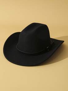 1 件男女通用腰带装饰波西米亚风牛仔帽沙滩帽巴拿马帽太阳帽爵士帽牛仔帽软毡帽软呢帽户外 - 黑色 - 查看 1