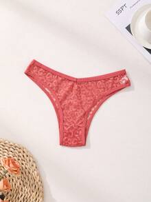 12条/包 女士性感蕾丝镂空比基尼内裤，V腰无缝豹纹浪漫内衣，舒适透气 - 彩色 - 查看 7