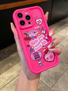Funda de teléfono con corazón, cereza, lápiz labial y mariposa, de estilo femenino y energético, compatible con iPhone 13, 14, 15, 16, 16 Pro Max, 16 Plus, color rosa fuschia