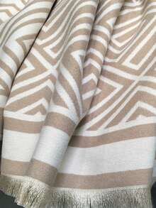1pc Geometric Pattern Cashmere-Blended Scarf, Warm And Versatile For Women, Dual Use As Scarf Or Shawl, Suitable For Winter, Air-Conditioning, Office For Dress - Beige - View 2
