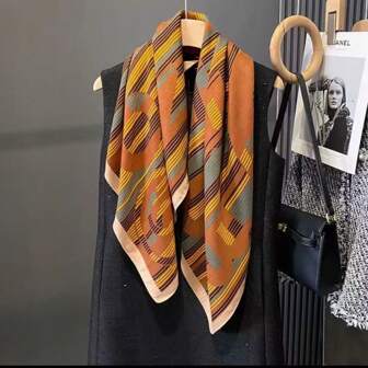 1pc 90cm Linen Printed Scarf, Fashion Versatile Shawl Scarf For Women, Spring Autumn Casual Cute Accessory, All Season