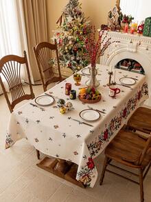 MineLain 1pc Merry Christmas Apricot Tablecloth, Christmas Bell & Flower Print, 3D Bamboo-Like Texture, Machine Washable, Polyester Rectangular Tablecloth, Suitable For Kitchen, Dining Room, Gatherings, Meals, Holidays, Parties, Christmas Decor, New Year Decor, Autumn Decor, Christmas Gift - Multicolor - View 6