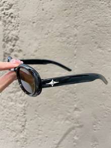 1 件装复古纯色女士眼镜，适合户外、驾驶、海滩、休闲日常佩戴椭圆形女士时尚眼镜 - 茶色 - 查看 4