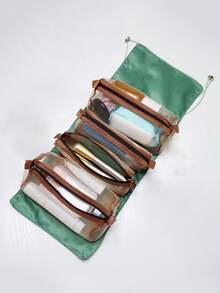 قطعة واحدة حقيبة تخزين فرش المكياج باللون الأسود/البني الكراميلي/الأخضر/البنفسجي، حقيبة تخزين حديثة محمولة، مناسبة للاستخدام الخارجي، بطراز بوهيمي، مناسبة لشاطئ العطلات، مجموعة الحمام، مجموعة غرفة النوم، سعة كبيرة