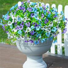 12pcs Vivid UV-Resistant Artificial Flower Bouquet - Realistic Artificial Leaves And Flowers, Suitable For Garden, Porch, Window Sill, Patio Decor - Maintenance-Free, Suitable For All Seasons And Holidays, Artificial Outdoor Flowers (4 Blue, 4 White, 4 Auto)