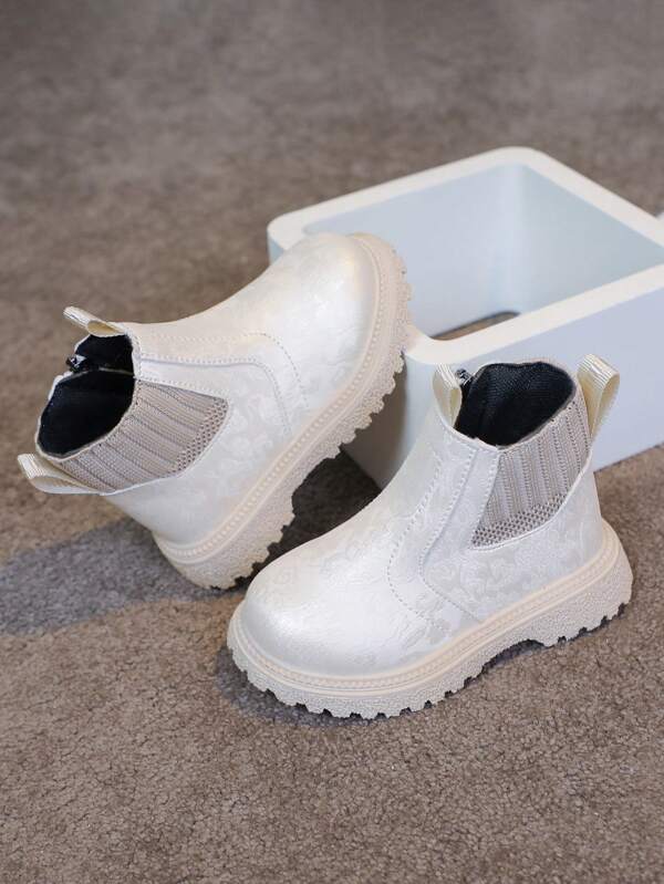 1 Pair Toddler/Infant Versatile New Soft-Bottom Boots, Suitable For Outdoor, Casual, Home, School Wear In Autumn/Winter, Printed Decor, Elastic Slip-On, Fashion Thick-Soled Casual Boots