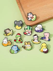 12 pièces Broches animaux de dessin animé du zodiaque, découvrez votre totem exclusif, occasions sociales de brise-glace, insignes en métal d'alliage magique, convient pour les cadeaux et la collection de sacs à dos pour l'école