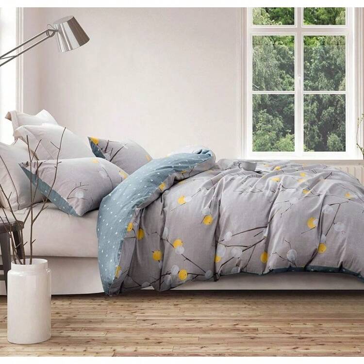 Comforter Twin Size, 600 Thread Count Cotton Yellow & Blue Damask With Taupe Brown Reversible Pattern, Down Bedding Set 2Pcs (Twin, White Damask), Twin Comforter - Grey - View 2