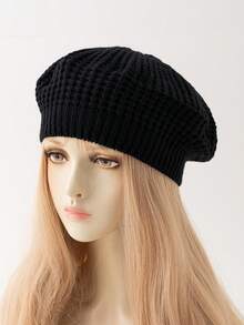 1pc Women's Hollow Knitted Beret Hat, Outdoor Knitted Vintage Casual Cap, Autumn/Winter