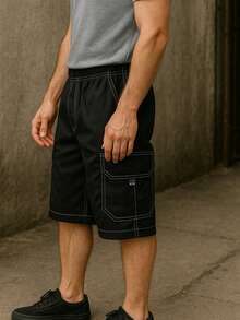 Men's Cargo Bermuda Dazzling Balloon Extra Large Pocket Original Man - 黑色 - 對比色 - 查看 2