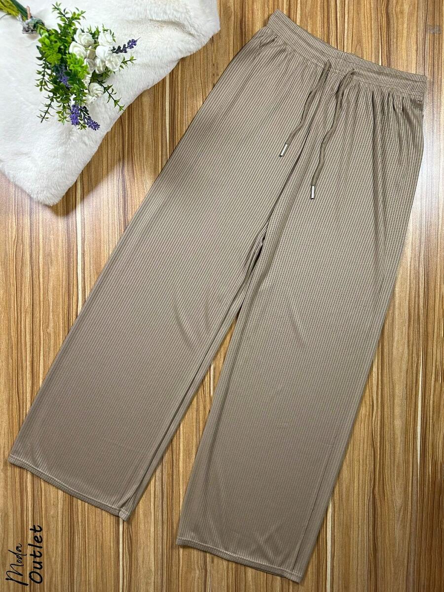 Pantalón de pierna ancha para mujer, elegantes, casuales y sexy, tela de algodón y poliéster, apto para temporadas de primavera y verano, ajuste de cintura natural con resorte y cordón, suave, fresco y ligero. - Beis - Ver 1