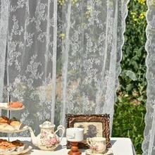 2pcs White Lace Sheer Curtains - Elegant Semi-Transparent Embroidered Tulle Drapes With Floral Patterns, Lightweight 100% Polyester, Rod Pocket Design For Indoor/Outdoor Use, Romantic Cottage Core Style For Wedding, Bedroom, Living Room, Or Patio Decor, Curtains For Living Room