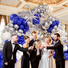 130pcs Navy Blue And Silver Balloon Arch Garland Set, Navy Blue White Silver Balloons Suitable For Boys Girls Kids Babies Shower Gender Reveal Wedding Birthday Room Graduation Retirement Party Decorations