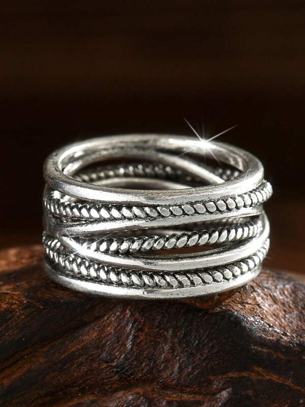 1pc Vintage Silver Cross Design Ring, Daily Wear Women's Gift