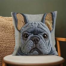 1pc French Bulldog Printed Pillow Case, 2D Embroidery-Like Graphic Throw Pillow Cover, 18x18 Inches, Soft & Comfortable, Machine Washable, Suitable For Decorating Living Room, Sofa, Bedroom, Pillow Insert Not Included - Multicolor - View 1