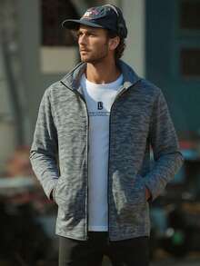 Giacca con cappuccio da uomo con collo alto e zip, design a blocchi di colore, fodera termica, adatta per sport all'aperto, allenamento, regalo, autunno