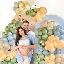 Bộ trang trí cổng bóng bay 106 quả màu xanh dương và vàng, gồm các màu xanh nhạt, vàng, xanh lá cây nhạt và trắng ngà, phù hợp với chủ đề gấu bông cổ điển dành cho bé trai, bé gái, trẻ em, em bé, tiệc mừng em bé chào đời, tiệc tiết lộ giới tính, sinh nhật, trang trí phòng, tiệc tùng. - Màu sắc hỗn hợp - Xem 4