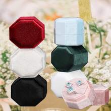 Velvet Ring Box Storage 3 Slots Jewelry Box Octagon Velvet Organize Ring Holder Box Proposal Engagement Ceremony Thanksgiving Valentine's Day - 綠色 - 查看 2