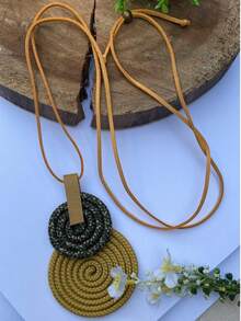 Women's Long Necklace Color Handmade Mandal Pendant - 24.芥末黃/迷彩 - 查看 2