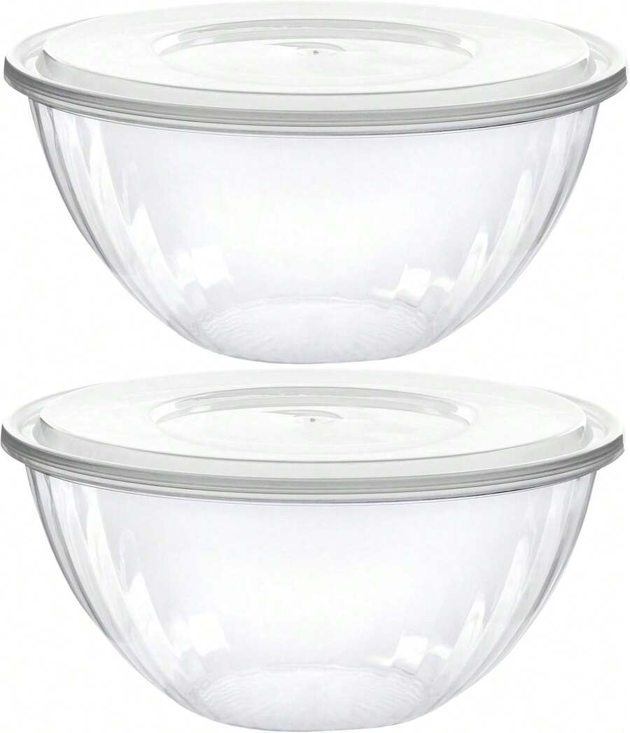 Disposable 48 Ounce Round Crystal Clear Plastic Serving Bowls With Lids, Party Snack Or Salad Bowl, Chip Bowls, Snack Bowls, Candy Dish, Salad Container Pack Of 2 - 軍綠色 - 查看 1