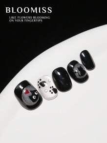 10 Pieces Of Handcrafted Press On Nails Short ,Black Nails , Summer Nails , Reusable Fake Nails Nail Supplies Nails