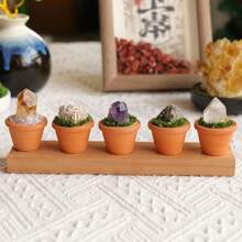 1 pieza de Piedras de cristal de amatista natural en una base de maceta de arcilla mini | Artesanía tipo maceta de piedra curativa | Decoración y ornamento de energía de Feng Shui para el hogar