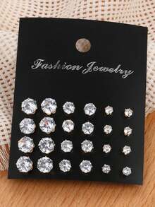 Bộ 24 khuyên tai lấp lánh Cubic Zirconia thời trang tối giản, thích hợp cho tiệc tùng, hẹn hò, quà tặng, đeo hàng ngày - Vàng - Xem 2