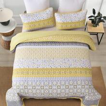 Boho Quilt Set California King, Yellow Bohemian Striped Patchwork Bedspread Coverlet Set With 2 Pillowcases, Lightweight Microfiber Floral Bedding Set 106*96, Bohemian Style - Màu vàng - Xem 11