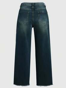 Straight Wide Leg Jeans For Women Mid Waisted Casual Raw Hem Denim Capris Pants With Pockets - Xanh lá cây Mù sương - Xem 3