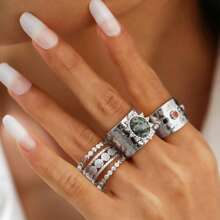 Conjunto de 3 anillos anchos de estilo retro punk decorados con rhinestones para mujeres, anillos ajustables de metal huecos y personalizados