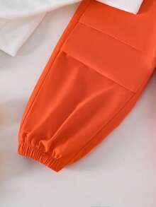 Tween Mädchen-Outfit mit Blumen-bestickter, warmer Rundhals-Kapuzenjacke und gewebter Lange-Hose Set