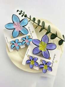 3pcs/18pcs Graffiti Flower Hair Clips Set, 8cm & 4cm Combo, ABS Material Versatile & Cute Hibiscus Hair Claws, Suitable For Women's Daily Life, Casual, Party, Commute, Beach Holiday - Hair Accessories, Best Gift Choice For Celebrating Festivals, Birthdays, Anniversaries Or Graduations