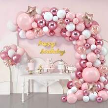 102 piezas de globos de látex rosa claro y blancos, globos de papel aluminio, kit de guirnalda y arco de globos - adecuado para duchas de bebé, revelación de sexo, bodas, fiestas de cumpleaños y decoraciones de habitaciones para niños, niñas y bebés