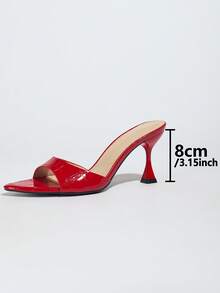 Jin Bei Qi Women's Glamorous High Heel Mules, Summer Sandals, Pointed Toe, Rhinestone Embellished, Textured Material, Sexy, Elegant, Red Color, Night Out - Bright Red - View 5