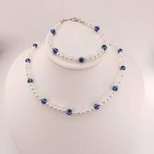 2件套不对称眼睛仿珍珠项链和手链套装