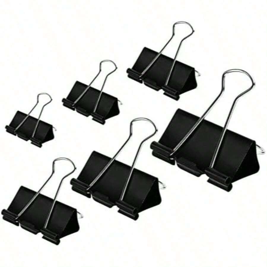 12pcs Black Binder Clips, Creative Stationery Clips For Office, Students, Tea Bags, Assorted Sizes To Meet Different Needs - Multicolor - View 1