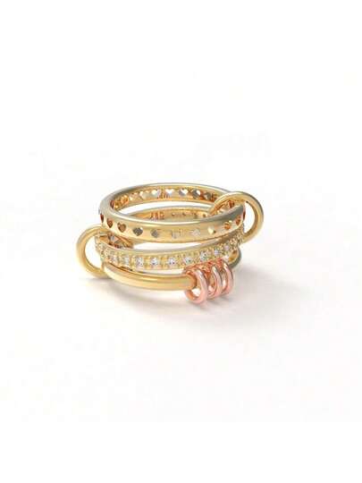 1 set de anillos apilables para mujeres con varios estilos, anillos de declaración chapados en oro con piedras de circonita artificial chapadas en cobre que no se decoloran, mejor joyería decorativa para mujeres