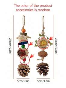1pc/2pcs/3pcs Mixed Color Bird Chew Toys Maize Braid, Pine Cone, Rattan Ball, Cage Decor - Multicolor - View 2