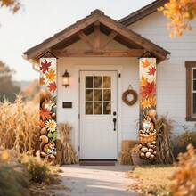 2pcs,Hello Fall, Porch Banner Sign, Autumn Maple Leaf And Squirrel Pattern Front Door Decoration, Hanging Welcome Banner Flag, Autumn Pumpkin Country Seasonal Farmhouse Thanksgiving Decoration, Home Outdoor Decoration