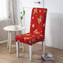 1/4/6/100 piezas Fundas de silla con estampado navideño, fundas elásticas a prueba de polvo con decoración navideña de dibujos animados para sillas del comedor, decoración navideña, fiesta festiva