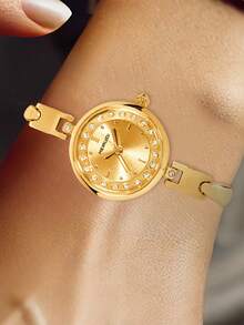 女士金色表链钢表带韩版时尚水晶精致女生学生石英腕表