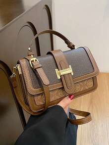 复古大容量手提包，奢华 PU 斜挎包，女士经典休闲手提包和单肩包 - 咖啡棕 - 查看 4