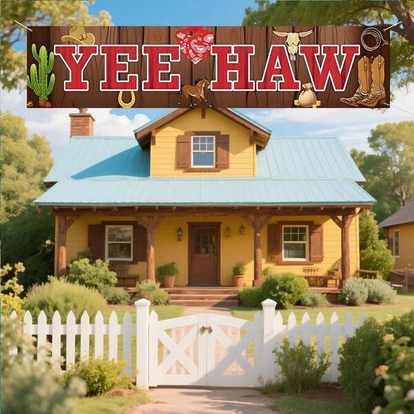 1pc Wild West Cowboy Party Banner, Multipurpose Outdoor Decorative Flag, Suitable For Wild West Theme Events, Indoor Decor, Patio, Balcony, Yard, 17.7"X78.7" Polyester