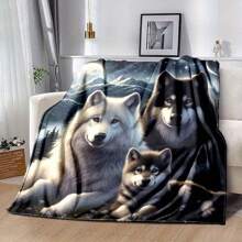 1 cobertor de flanela - macio e quente, adequado para todas as estações, design moderno de céu noturno com lobo e montanha, lavável à máquina, ótimo para sofá, cama, sala de estar, quarto, presente, acessório doméstico confortável, design de inspiração natural, textura suave