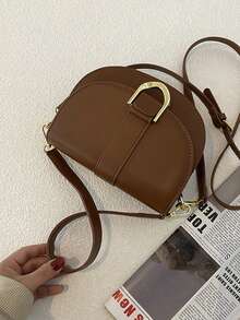 职业女士时尚小手提包，时尚高端工作休闲斜挎包，适合年轻女性，简约毛绒单肩包 - 棕色 - 查看 10