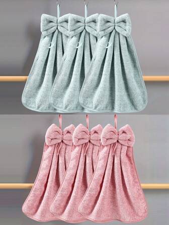 星团蝴蝶结毛巾/3条装 - 蝴蝶结毛巾 珊瑚绒速干手巾 无圈吸水柔软毛巾 户外旅行卫浴用品